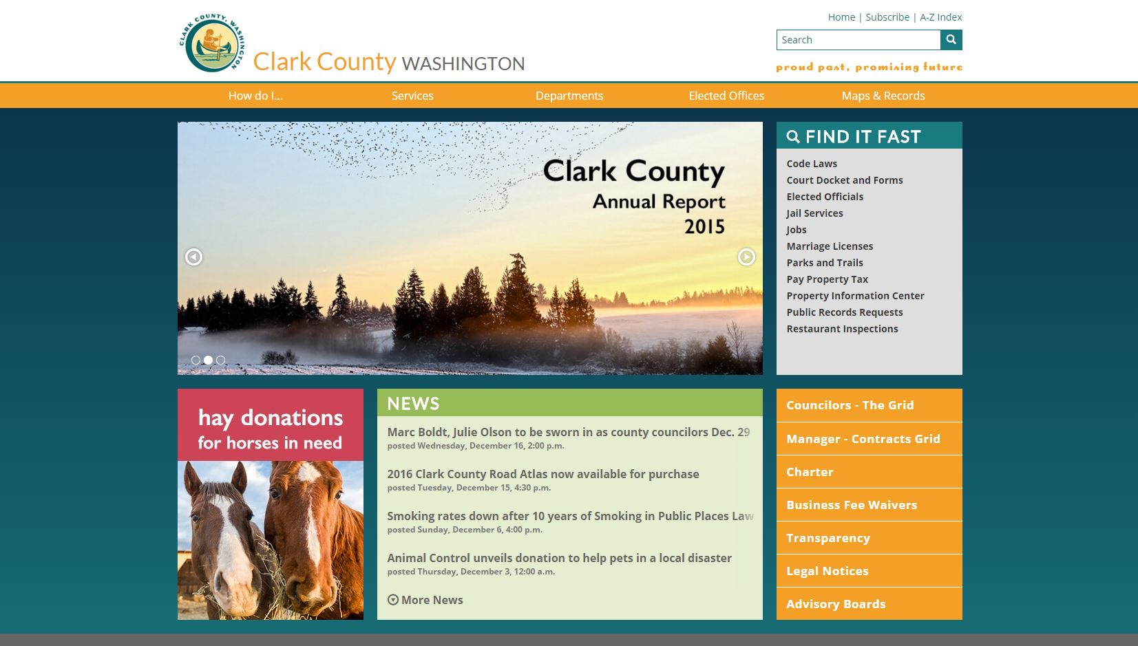 The homepage of Clark County's shiny new website.