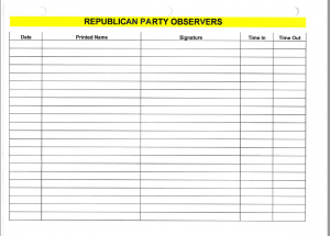 The sign-in sheet for GOP election observers