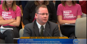 state Superintendent Chris Reykdal speaks about a sex ed bill. 
