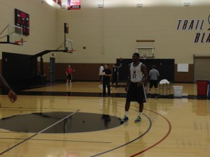 G/F Adonis Thomas (Memphis) participating in post-workout individual shooting drills. Thomas, a projected late-round pick, has already worked out with the Houston Rockets and has an upcoming session scheduled with the Washington Wizards.