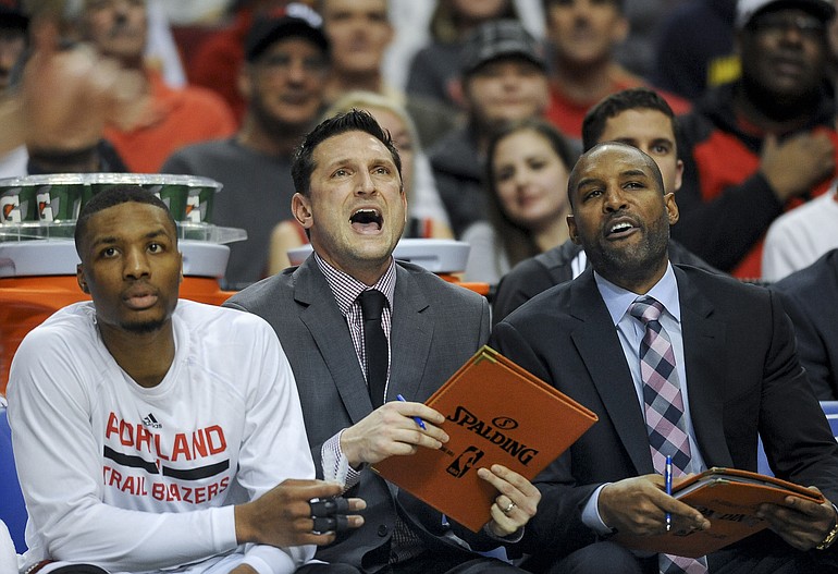 Nate Tibbets (center) is reportedly a candidate to join Billy Donovan's staff in OKC. (Natalie Behring/The Columbian)