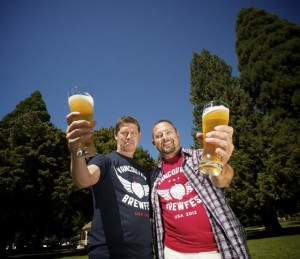 Andrew Stromberg, left, and Cody Gray, are the organizers of the Vancouver Brewfest. (Photo by Steven Lane of The Columbian)