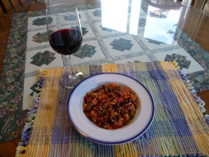 Hearty Rice Skillet with a glass of Syrah