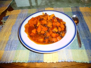 Black bean vegetarian chili with sweet potatoes