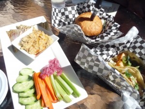 Appetizer offerings at Farrar's Bistro-hummus platter, red snapper fish tacos and a black & bleu burger