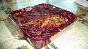 The Finished product-a marionberry crisp with fresh garden berries just waiting to be dolloped with vanilla bean ice cream