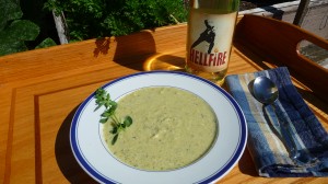 Cream of Zucchini Soup matches nicely with Mt Defiance Wine's Hellfire White with the melon flavor and hint of spice in the finish 
