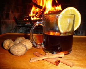 A mug of mulled wine and a crackling fire are the perfect combination to take the chill off a wet fall day. 