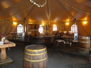 The tent at Confluence Vineyards is toasty and festive with heaters and twinkling lights.