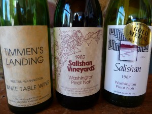 The evolution of Salishan Vineyards' wine labels (briefly Timmen's Landing) Salishan produced wine commercially in La Center from 1976-2006.