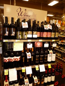 Wine steward, Shawn Martin's commitment to local wines is evident in his terrific end cap featuring Bethany Vineyards, Koi Pond Cellars and Three Brothers Vineyard at the Orchards Fred Meyer.