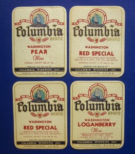 Original, unused labels from Columbia Wineries, Inc.— producing fruit wines in Vancouver from 1935-1968. Photo taken from Chalk Hill Treasures e-Bay store. 