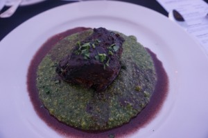 Meat lovers rejoiced at the beautiful display of the main course—merlot braised beef short ribs served atop green polenta—set before us at the Young Guns Wine Dinner in Walla Walla. Viki Eierdam 