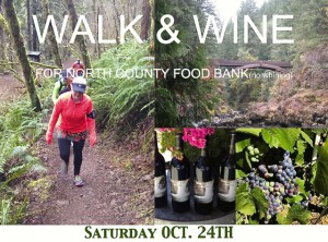 Moulton Falls Winery is introducing a new way to give a little, get a little; Walk & Wine this Saturday, October 24th beginning at 10 am. Choose a 3 mile, 4 mile or 5 mile route along the picturesque trails of Moulton Falls Park. The farther you traverse, the better the prizes. $5 and a canned food donation goes to North County Food Bank. Moulton Falls Winery 