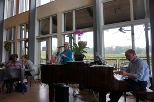 The fantastic chops of live jazz musicians such as Emme St. James accompany wine sipping at Cooper Vineyards—the first platinum LEED certified winery on the East Coast. Viki Eierdam  