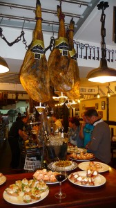 Ham hanging from the ceiling at a traditional pinxtos bar in San Sebastián, Spain. I don’t make this stuff up. Viki Eierdam  