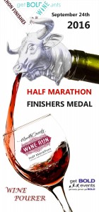 The 2016 North County Wine Run features possibly the best medal to date—a three-dimensional bull wine pourer made of metal and chrome-plated. Photo courtesy of Get Bold Events