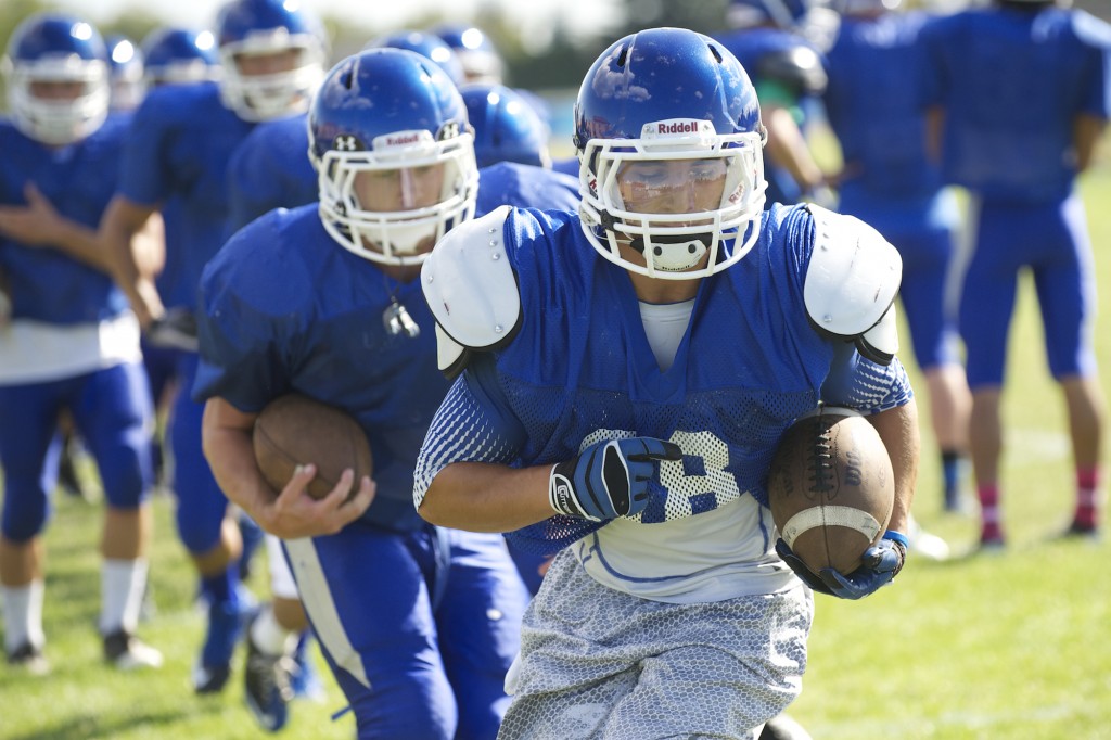Mountain View High School football player Avi Bharth at practice, Friday, August 30, 2013. (Steven Lane/The Columbian)