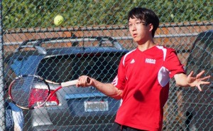 Playing No. 2 singles for Camas, JJ Jung on Wednesday, Sept. 10, 2014.