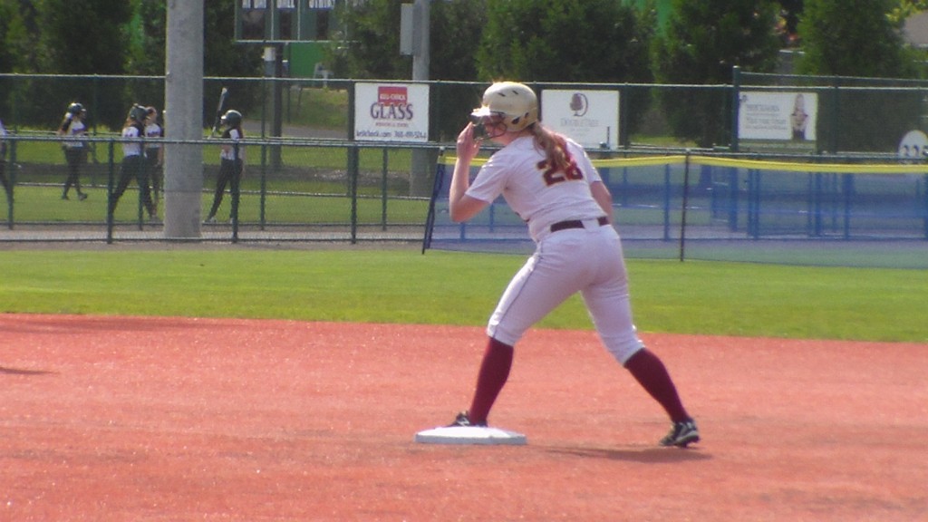 Bridget Guiney stands on second after a fourth-inning double.