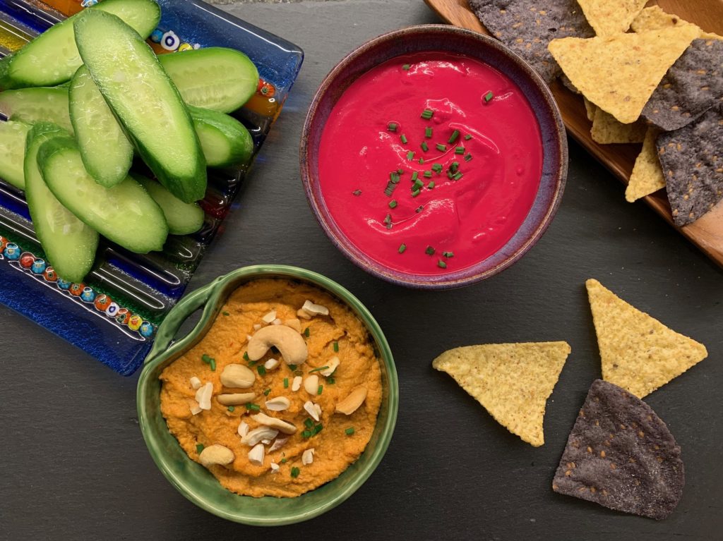 Roasted Beet and Garlic Dip and Cashew-Chile Dip - Home Made