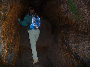 Viki negotiating rock fall inside Ape Caves - Washington State