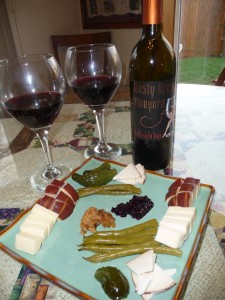 Rusty Grape Vineyard's Rosso Massimo (the orangish blob is fig jam-terrific with cheese)