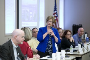 State Sen. Annette Cleveland, D-Vancouver, speaks at a public meeting in March about the Columbia River Crossing.