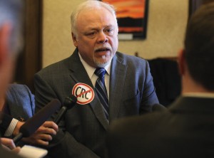 Sen. Don Benton, R-Vancouver, talks to the press in April in Olympia about the Columbia River Crossing project. 