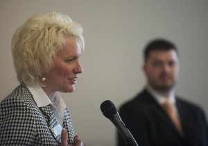 State Rep. Liz Pike, R-Camas, speaks during a town hall meeting in March.