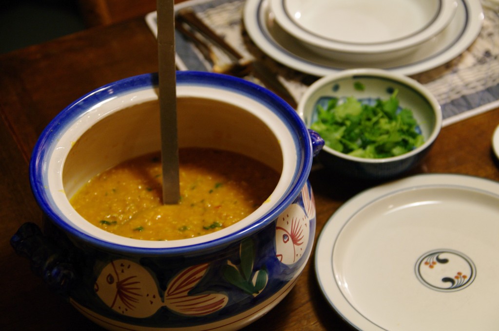 Red lentil soup is quick and easy: no soaking, no long-time cooking. 