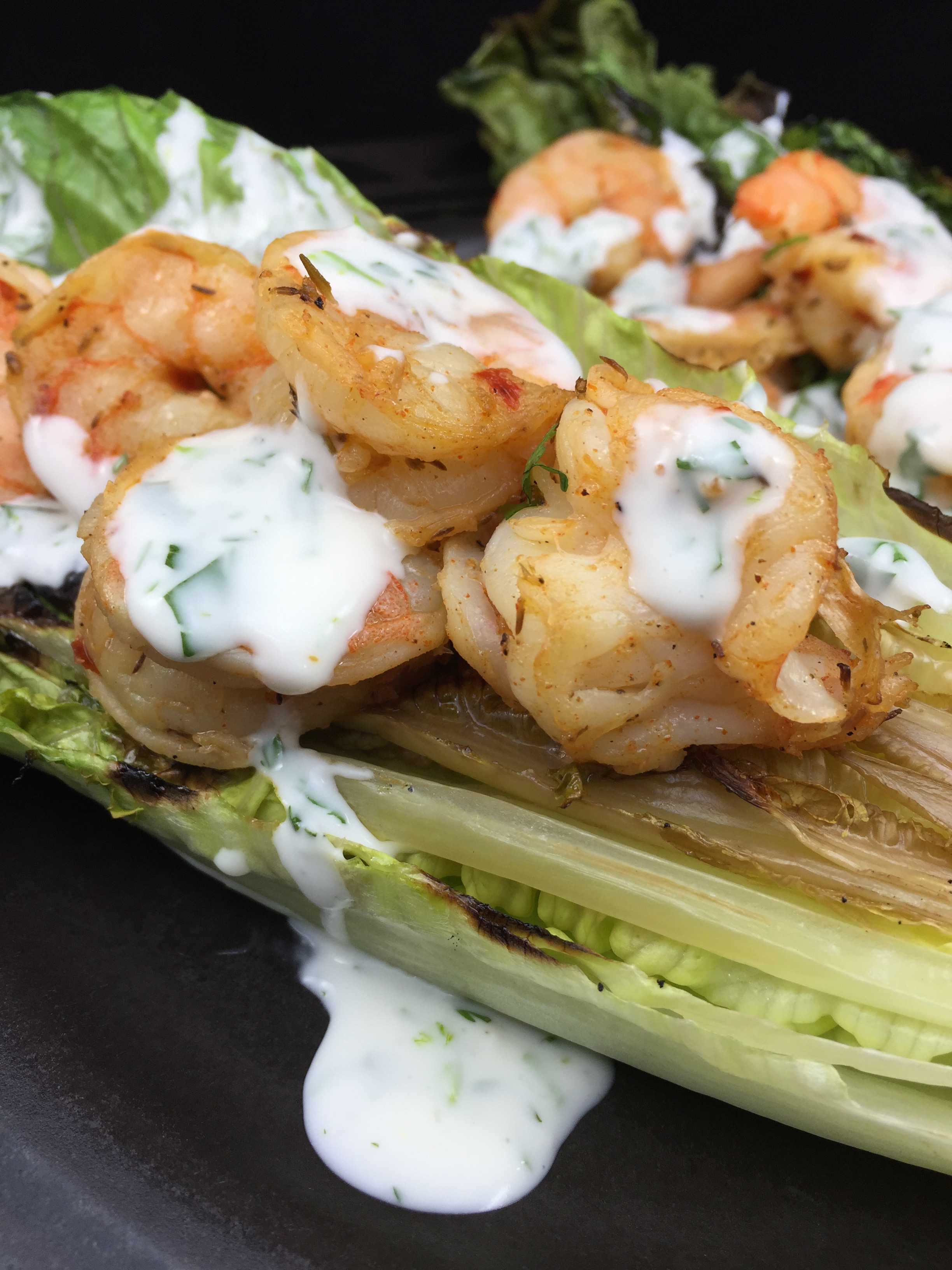 grilled romaine salad with shrimp